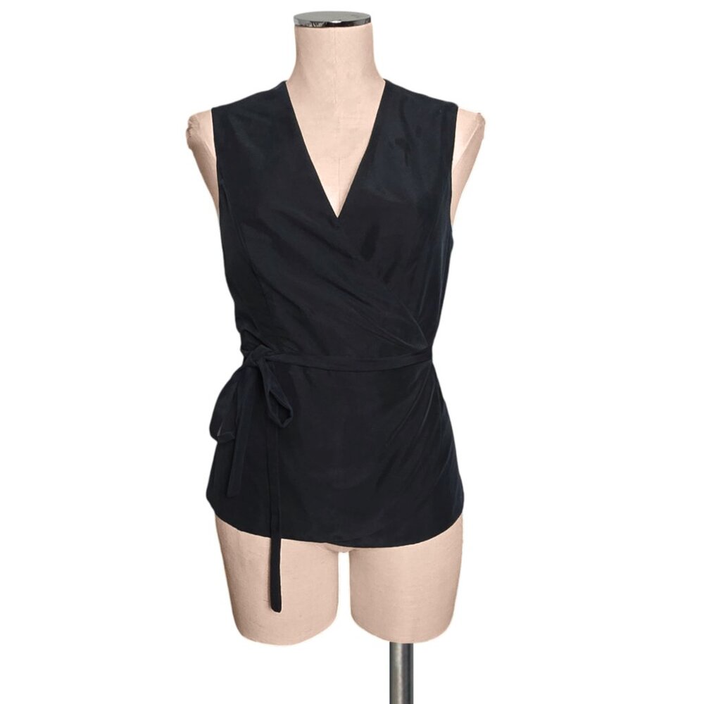 BARNEY'S New York Black Wrap Sleeveless Top Shirt Blouse S